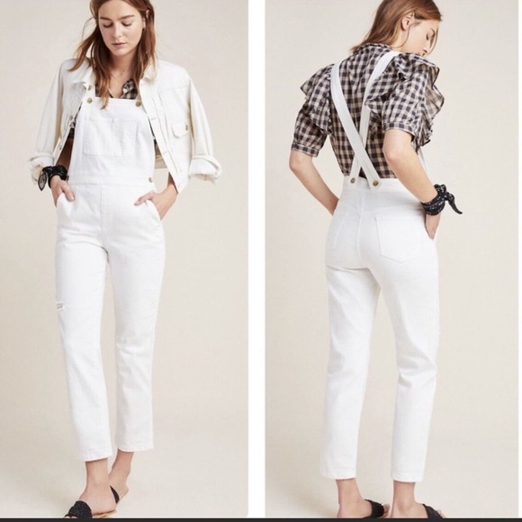 Anthropologie Pilcro White‎ Denim Overalls 27